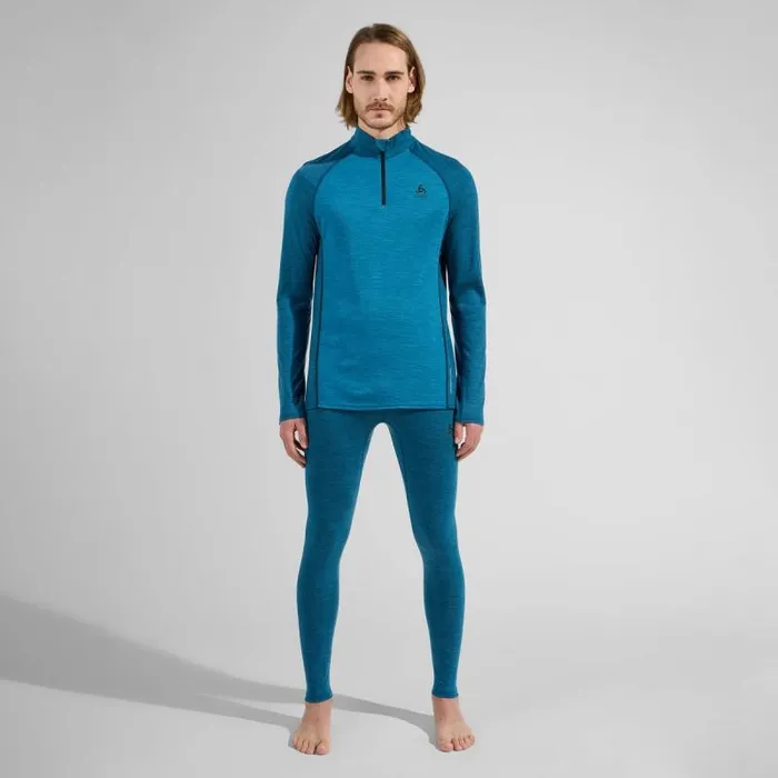 Odlo Base Layers The Performance Wool 150 Base Layer HalfZip Saxony Blue 8211 Deep Dive Melange 8211 Men