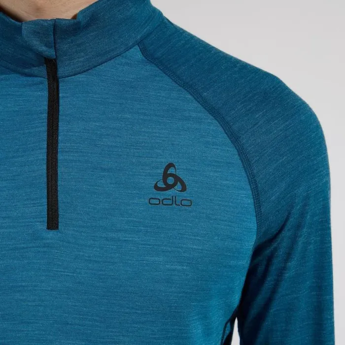 Odlo Base Layers The Performance Wool 150 Base Layer HalfZip Saxony Blue 8211 Deep Dive Melange 8211 Men