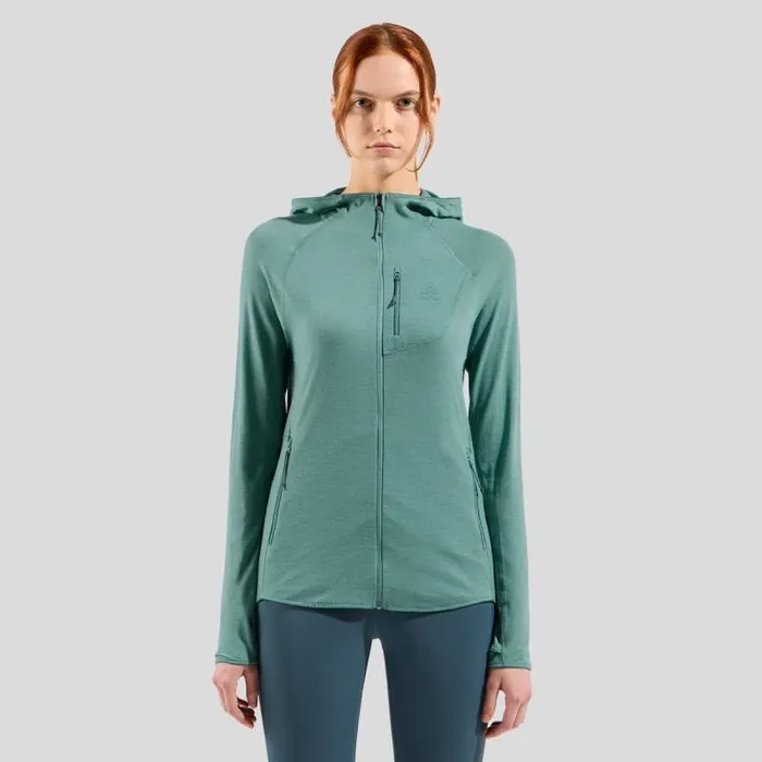 Odlo Mid Layers and Longsleeves The Ascent Performance Wool 125 Micro Mid Layer Hooded Zip Arctic 8211 Women