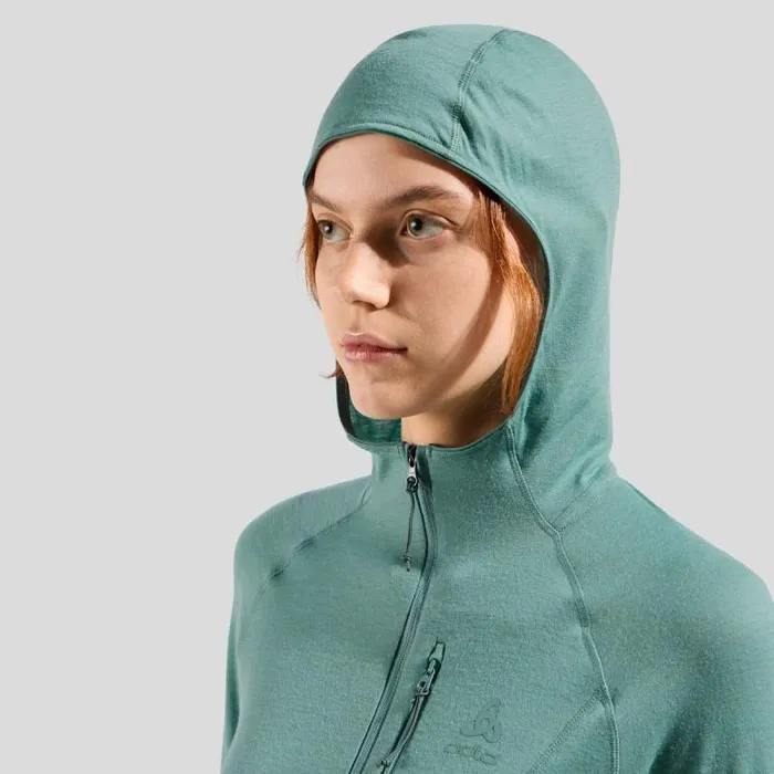 Odlo Mid Layers and Longsleeves The Ascent Performance Wool 125 Micro Mid Layer Hooded Zip Arctic 8211 Women