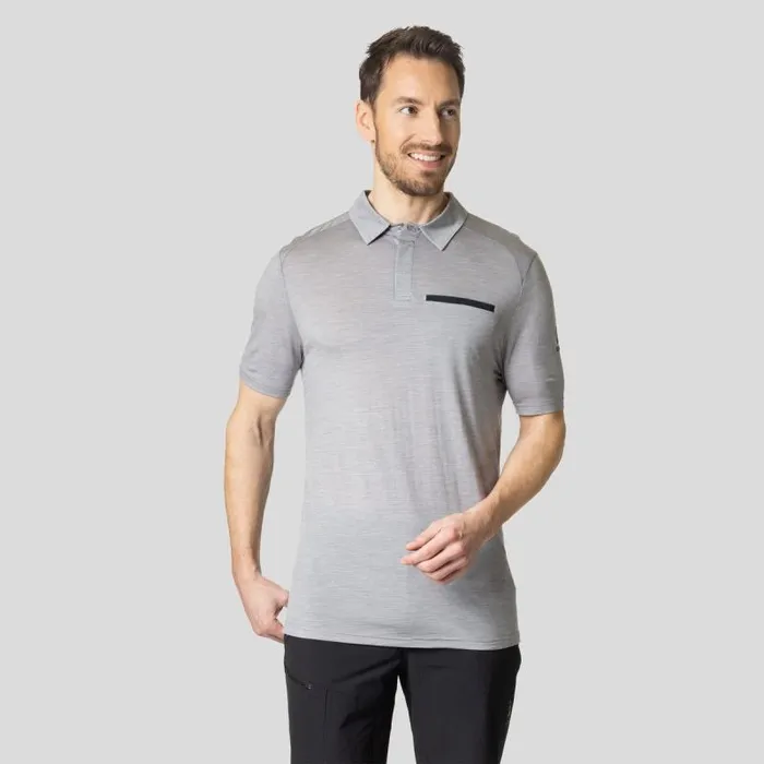 Odlo Tshirts and Polos The Essentials Performance Wool 130 Polo Shirt Grey Melange 8211 Black 8211 Men