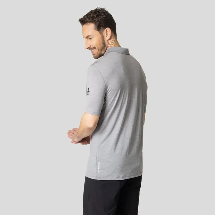 Odlo Tshirts and Polos The Essentials Performance Wool 130 Polo Shirt Grey Melange 8211 Black 8211 Men