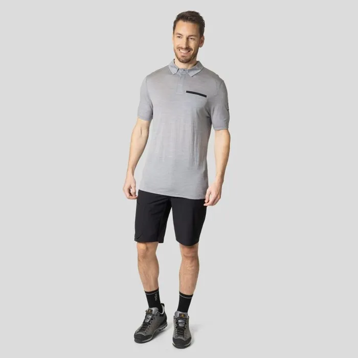Odlo Tshirts and Polos The Essentials Performance Wool 130 Polo Shirt Grey Melange 8211 Black 8211 Men
