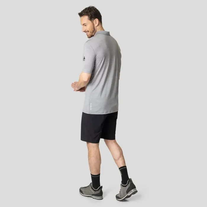 Odlo Tshirts and Polos The Essentials Performance Wool 130 Polo Shirt Grey Melange 8211 Black 8211 Men