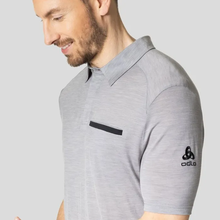 Odlo Tshirts and Polos The Essentials Performance Wool 130 Polo Shirt Grey Melange 8211 Black 8211 Men