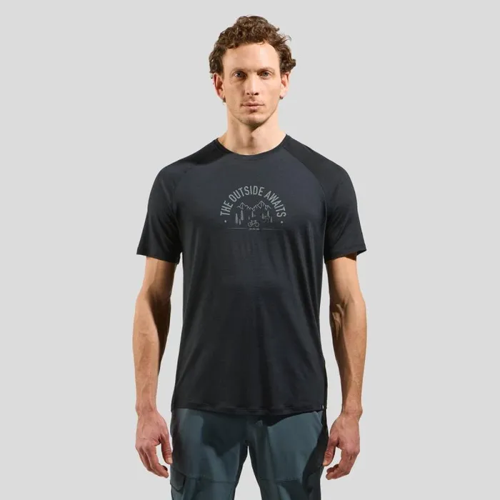 Odlo Tshirts and Polos The Ride 365 Performance Wool 130 Print TShirt Black Melange 8211 Men