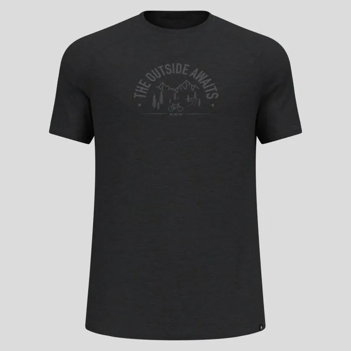 Odlo Tshirts and Polos The Ride 365 Performance Wool 130 Print TShirt Black Melange 8211 Men