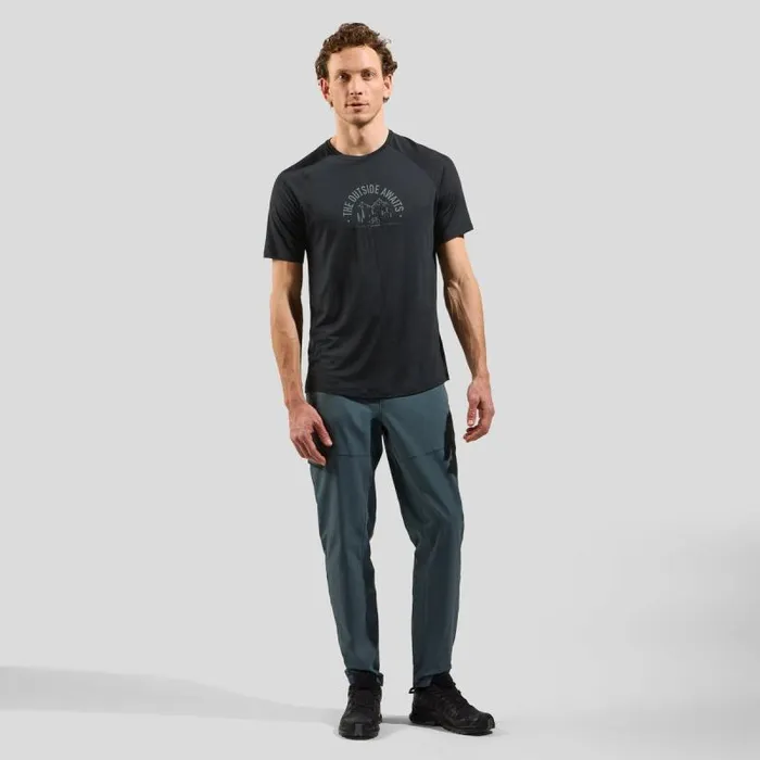 Odlo Tshirts and Polos The Ride 365 Performance Wool 130 Print TShirt Black Melange 8211 Men