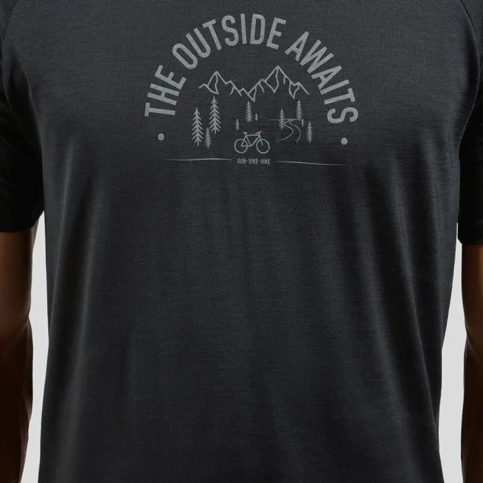 Odlo Tshirts and Polos The Ride 365 Performance Wool 130 Print TShirt Black Melange 8211 Men
