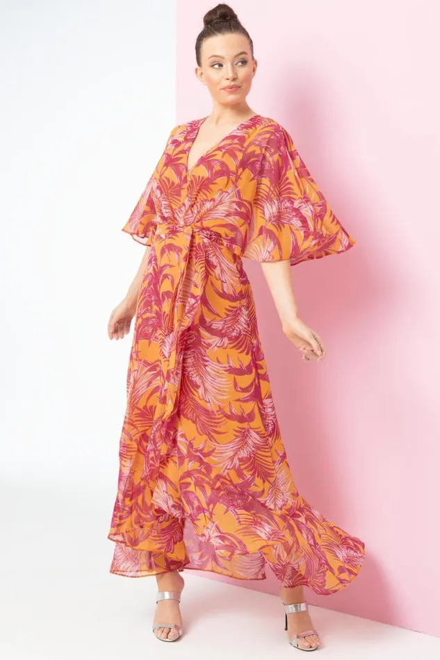 Orange Chiffon Wrap Maxi Dress Women Roman Dresses