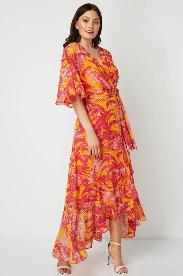 Orange Chiffon Wrap Maxi Dress Women Roman Dresses