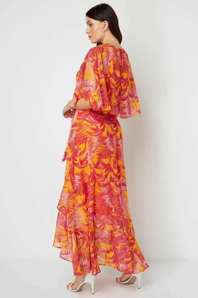 Orange Chiffon Wrap Maxi Dress Women Roman Dresses