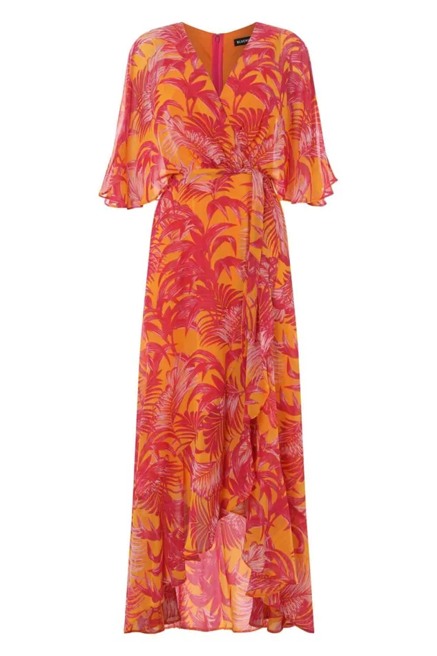 Orange Chiffon Wrap Maxi Dress Women Roman Dresses