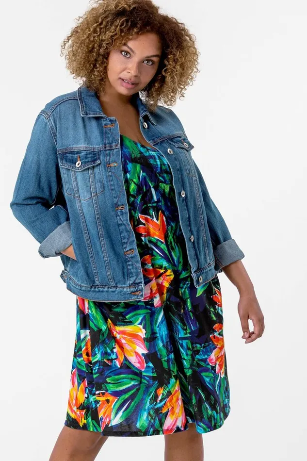 Orange Curve Tropical Print Strappy Dress Women Roman Dresses