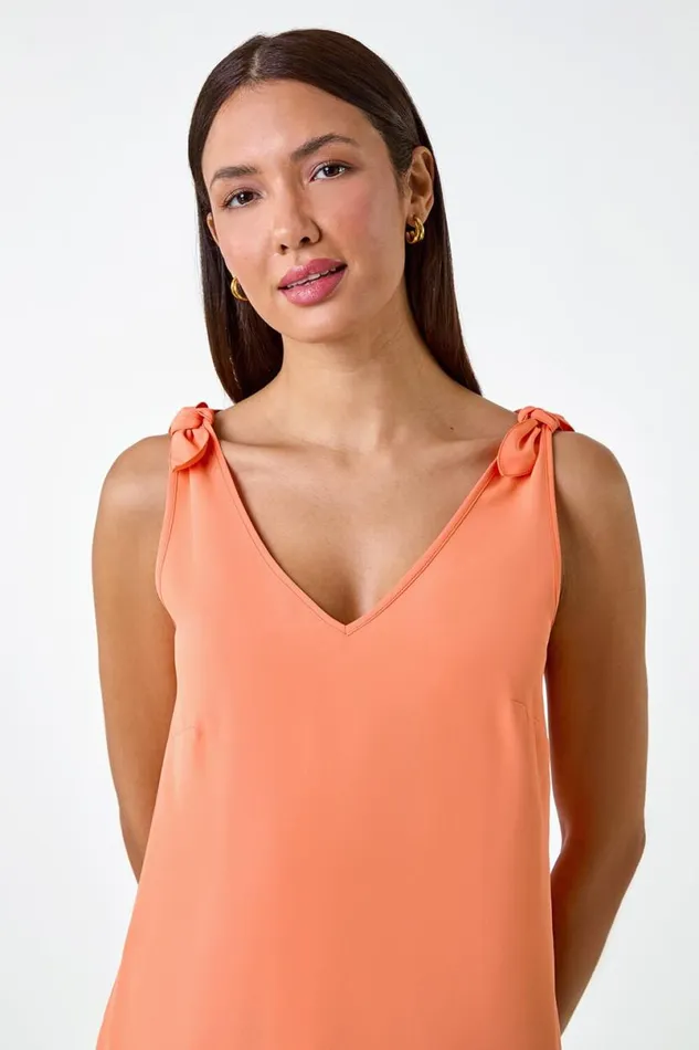 Orange Tie Detail Strap VNeck Cami Top Women Roman Tops