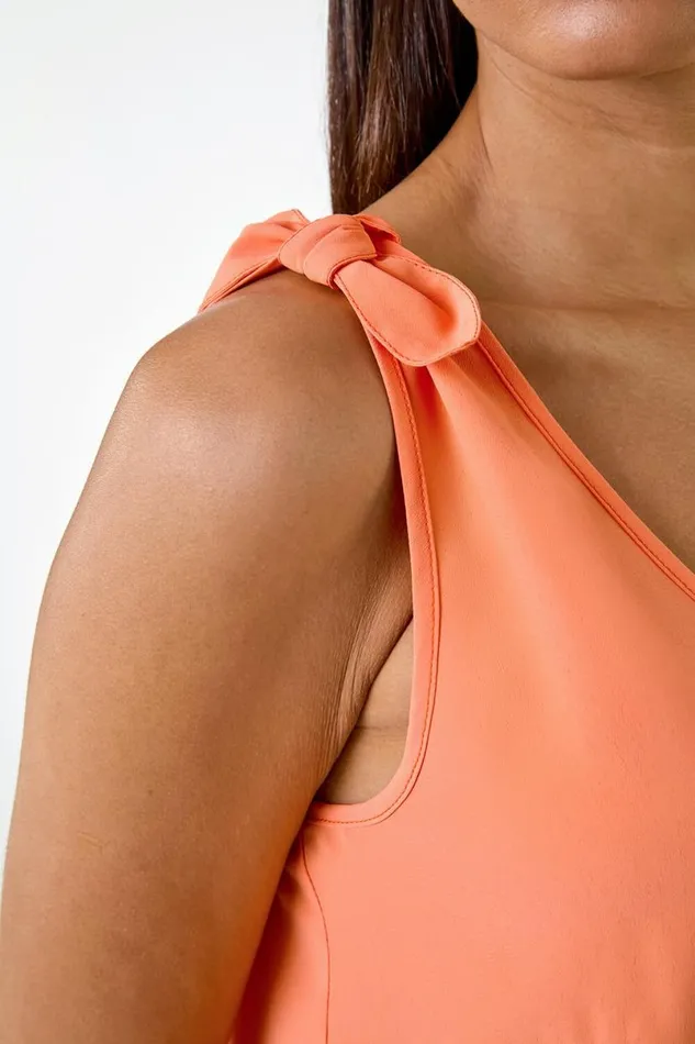 Orange Tie Detail Strap VNeck Cami Top Women Roman Tops