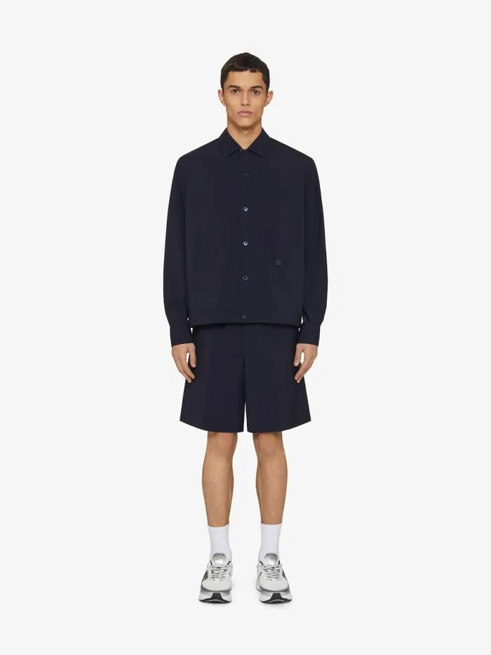 Overshirt In Wool Poplin With 4g Detail Night Blue Men Givenchy Shirts