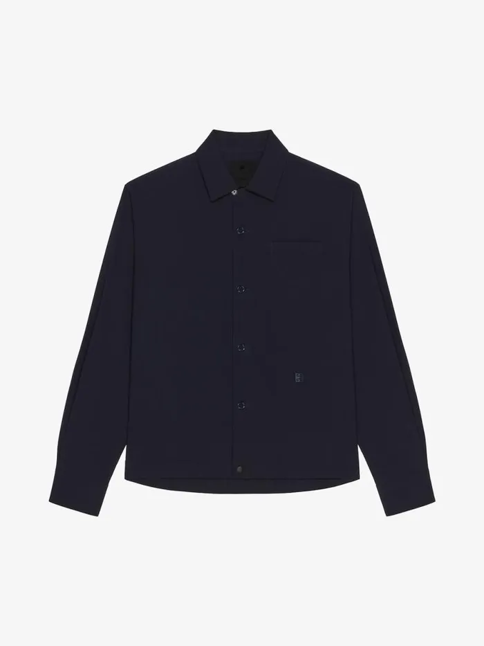 Overshirt In Wool Poplin With 4g Detail Night Blue Men Givenchy Shirts