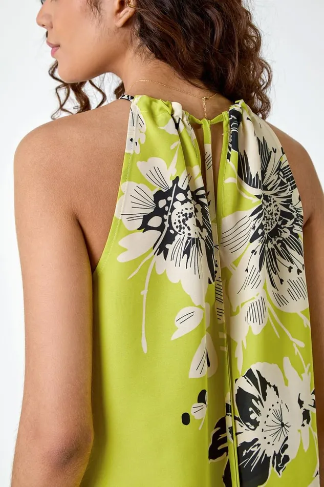 Pale Green Floral Halterneck Top Women Roman Tops