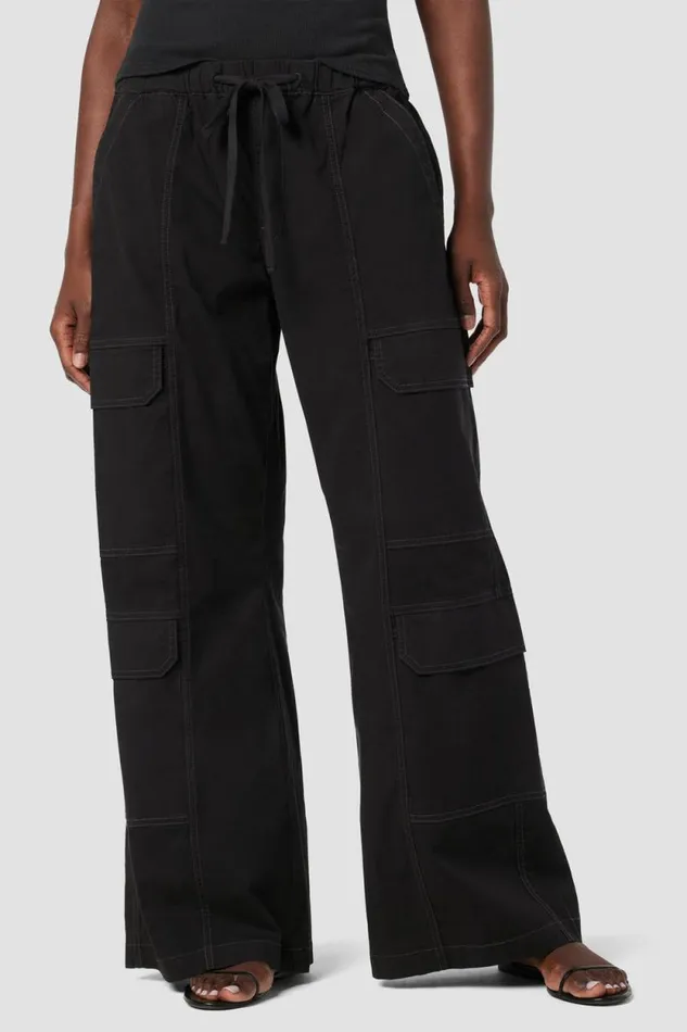 Pants Women Hudson Jeans Parachute Wide Leg Cargo Black