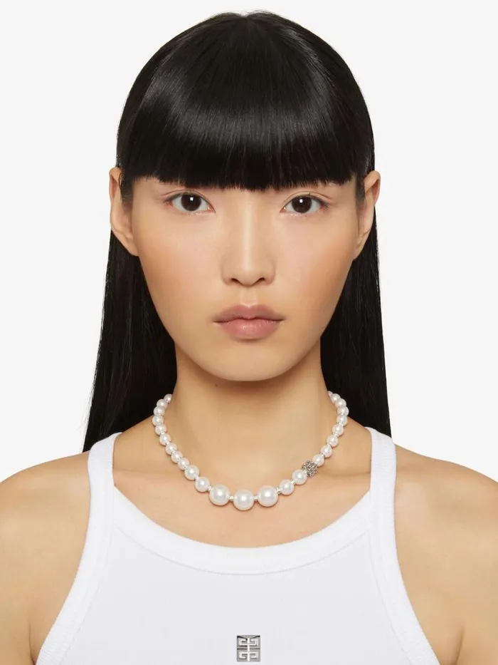 Pearl Necklace In Metal With Crystals Whitesilvery Women Givenchy Jewelry