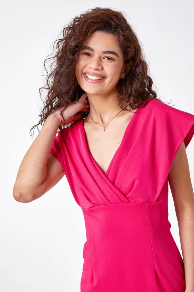 Pink Cross Front Midi Dress Women Roman Dresses