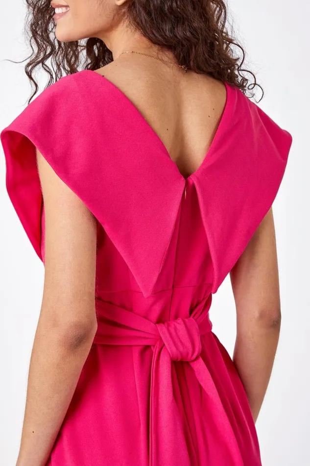 Pink Cross Front Midi Dress Women Roman Dresses
