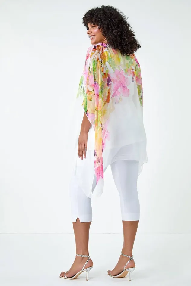 Pink Curve Floral Sparkle Hanky Hem Top Women Roman Tops