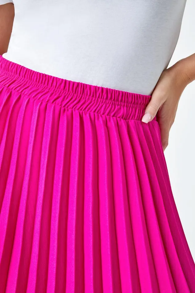 Pink Petite Elastic Waist A Line Pleated Midi Skirt Women Roman Occasionwear