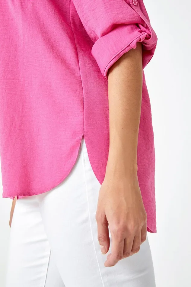 Pink Relaxed Longline Shirt Women Roman Tops