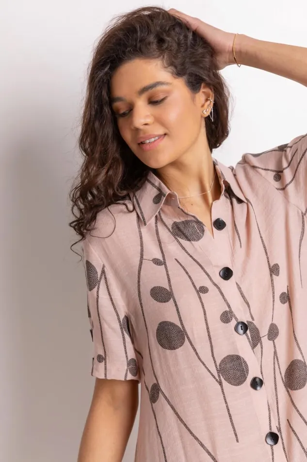 Pink Spot Print Button Through Shirt Women Roman Tops