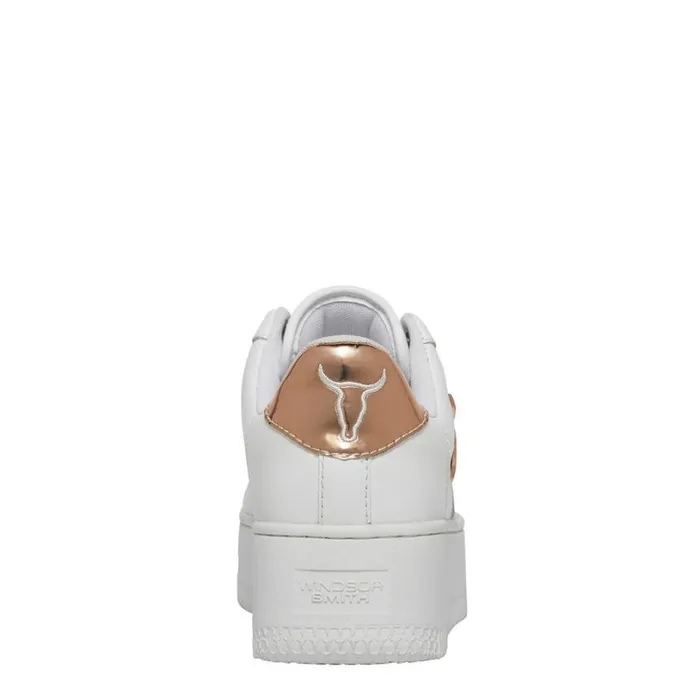 Platform Sneakers Women Windsor Smith RICH WHITE LEATHER ROSE GOLD METALLIC SNEAKERS