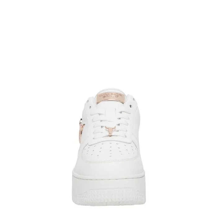 Platform Sneakers Women Windsor Smith RICH WHITE LEATHER ROSE GOLD METALLIC SNEAKERS