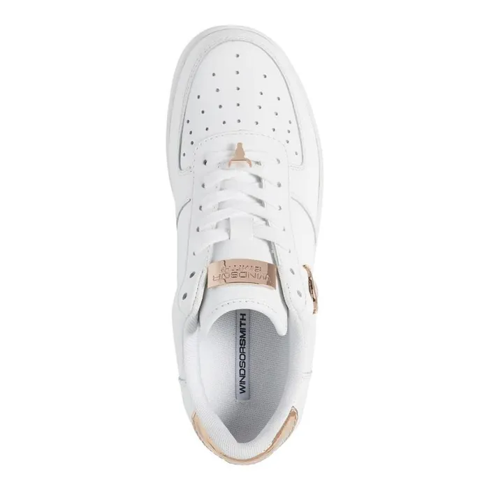 Platform Sneakers Women Windsor Smith RICH WHITE LEATHER ROSE GOLD METALLIC SNEAKERS