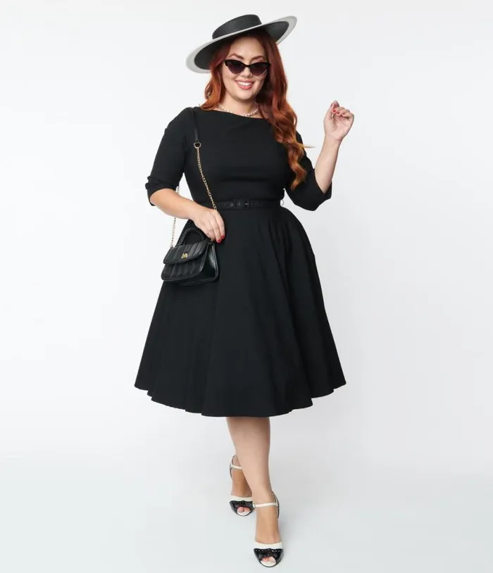 Plus Size 1950s Black Devon Swing Dress DressesPlus Unique Vintage Pocket Dresses