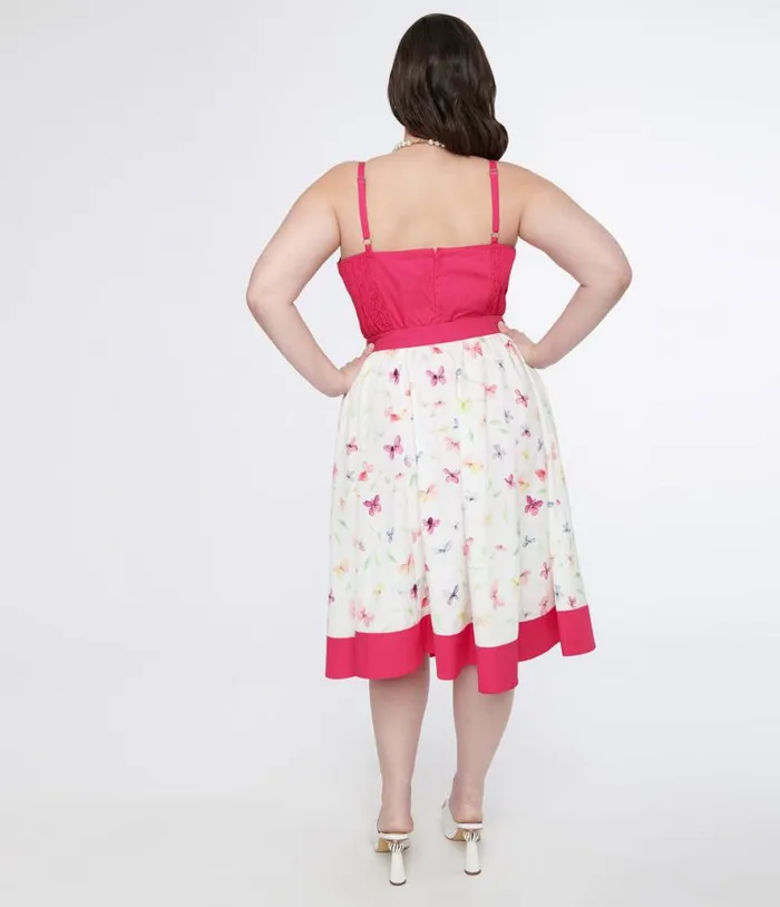 Plus Size 1950s Hot Pink and White Butterfly Print Rye Swing Skirt ClothingPlus Unique Vintage Skirts
