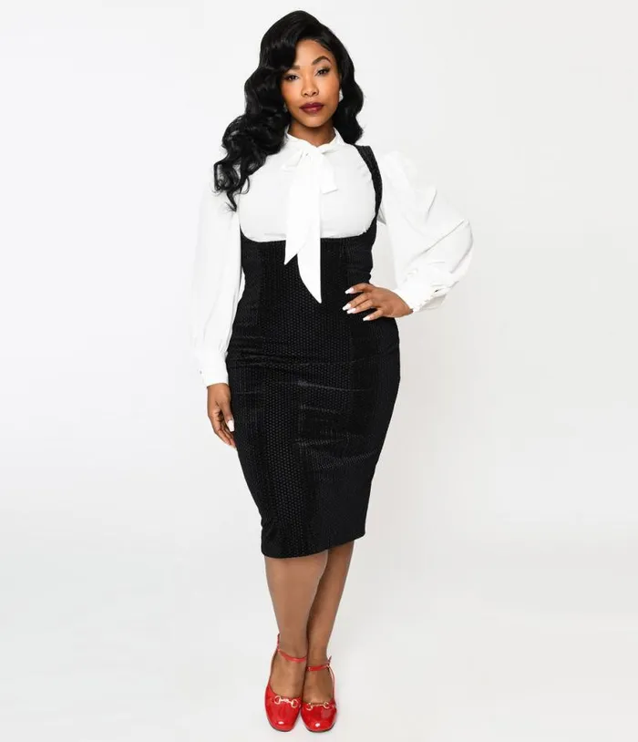 Plus Size Black Velvet Fontaine Suspender Pencil Skirt ClothingPlus Unique Vintage Skirts Plus Size Black Velvet Fontaine Suspender Pencil Skirt ClothingPlus Unique Vintage Skirts
