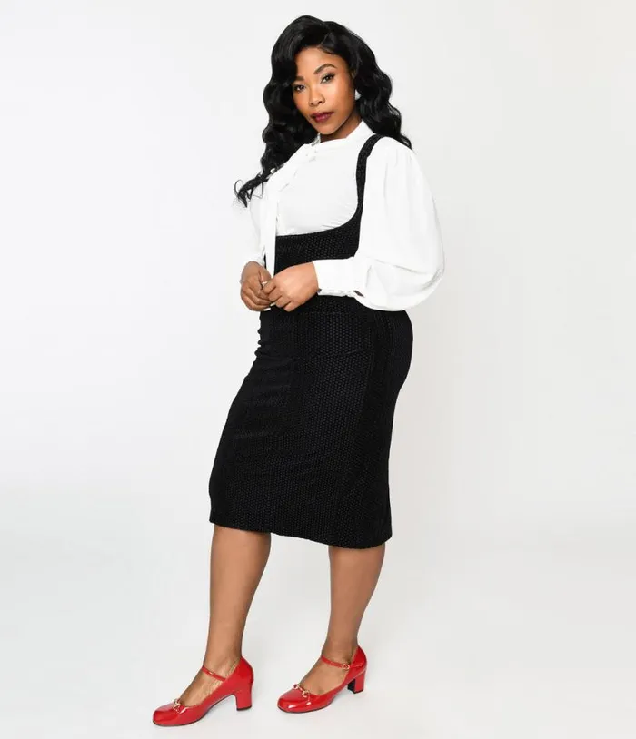 Plus Size Black Velvet Fontaine Suspender Pencil Skirt ClothingPlus Unique Vintage Skirts