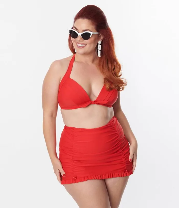 Plus Size Red Monroe Halter Swim Top Plus Unique Vintage Two Piece Swim