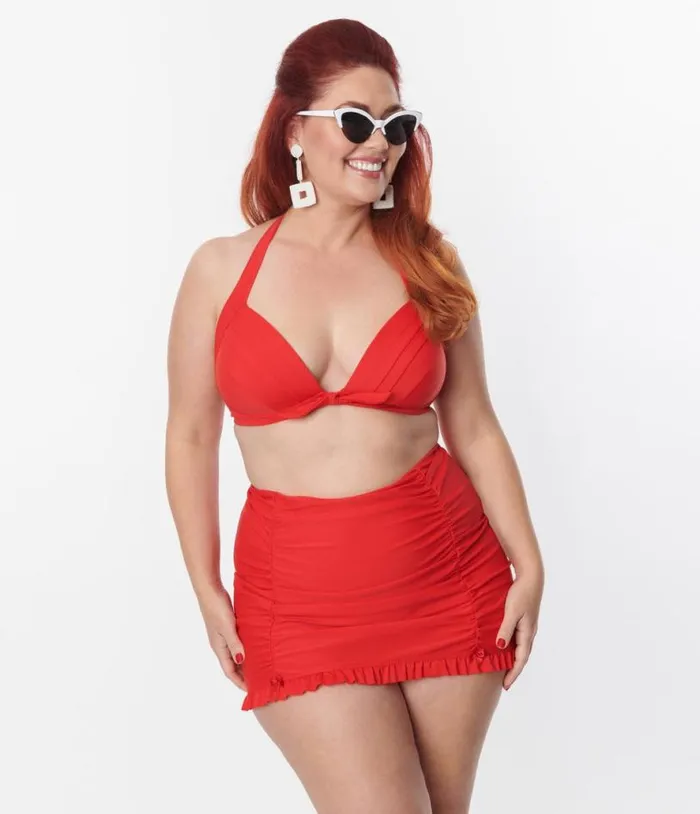 Plus Size Red Monroe Halter Swim Top Plus Unique Vintage Two Piece Swim