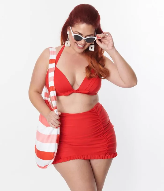 Plus Size Red Monroe Halter Swim Top Plus Unique Vintage Two Piece Swim