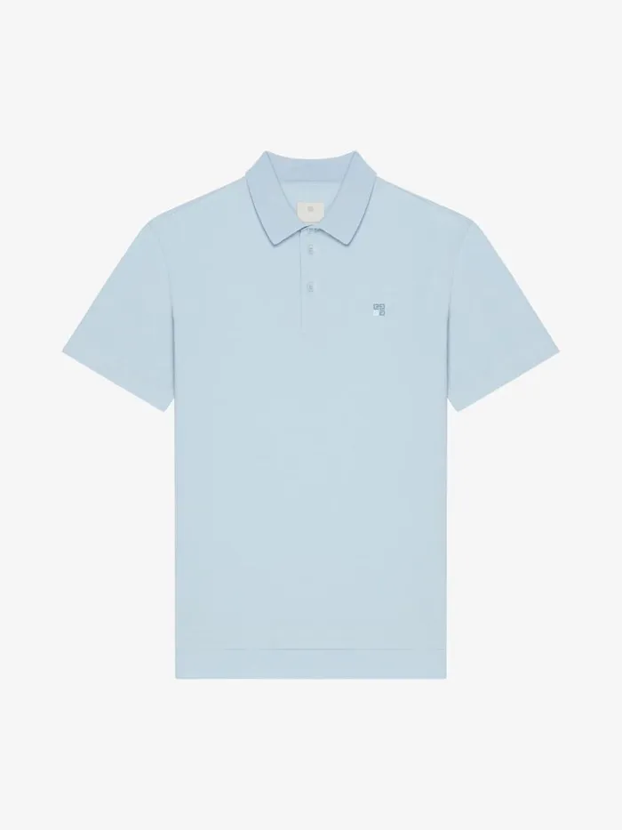 Polo In Cotton With 4g Detail Sky Blue Men Givenchy TShirts