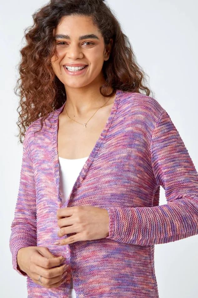 Purple Fringed Edge Longline Stripe Cardigan Women Roman Knitwear