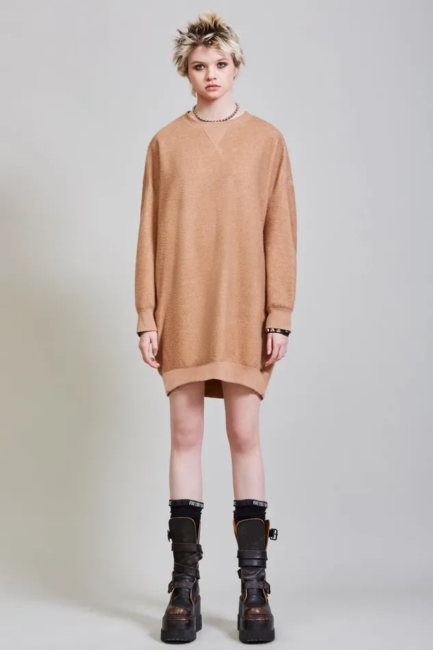 R13 Dresses Women Grunge Sweatshirt Dress 8211 Camel