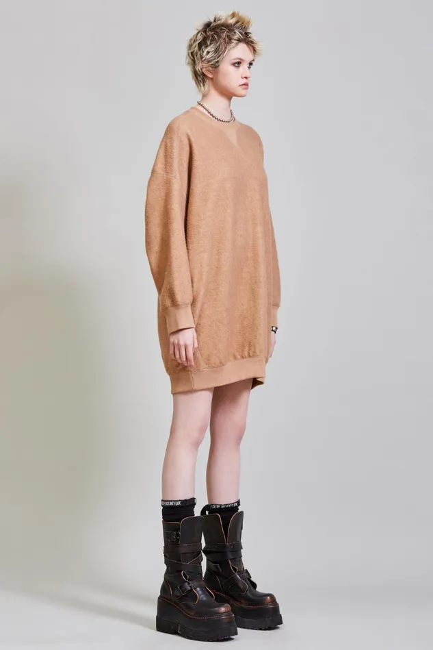 R13 Dresses Women Grunge Sweatshirt Dress 8211 Camel