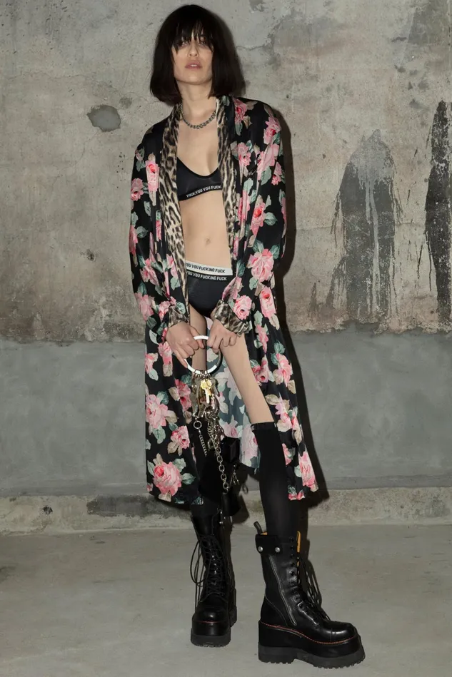 R13 Jackets and Coats Women Smoking Robe With Piping 8211 Black Floral