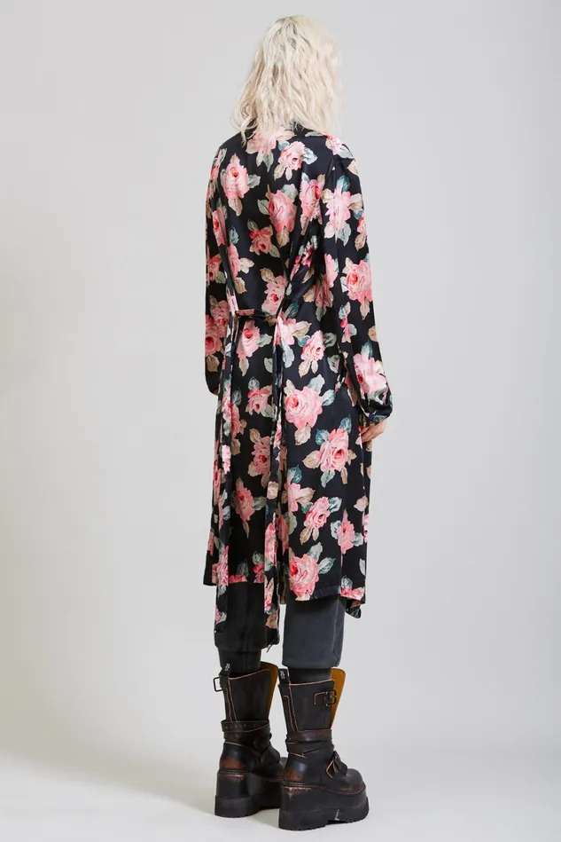 R13 Jackets and Coats Women Smoking Robe With Piping 8211 Black Floral
