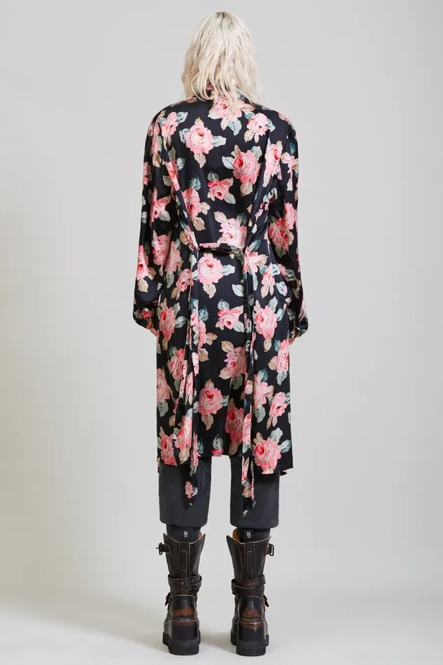 R13 Jackets and Coats Women Smoking Robe With Piping 8211 Black Floral