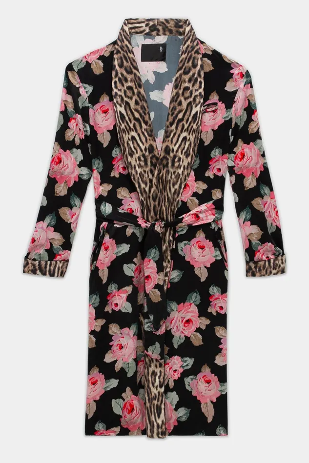 R13 Jackets and Coats Women Smoking Robe With Piping 8211 Black Floral
