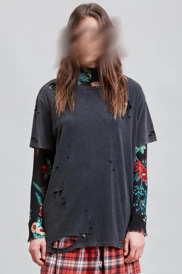 R13 TShirts Women Destroyed Boy TShirt 8211 Acid Black